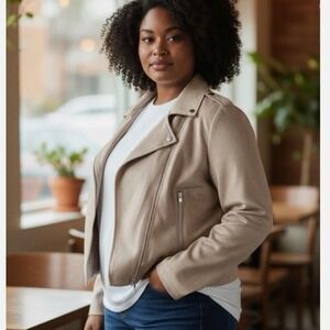 NWT BB Dakota Steve Madden Tan Faux Suede Moto Streetwear Edgy Jacket Size S